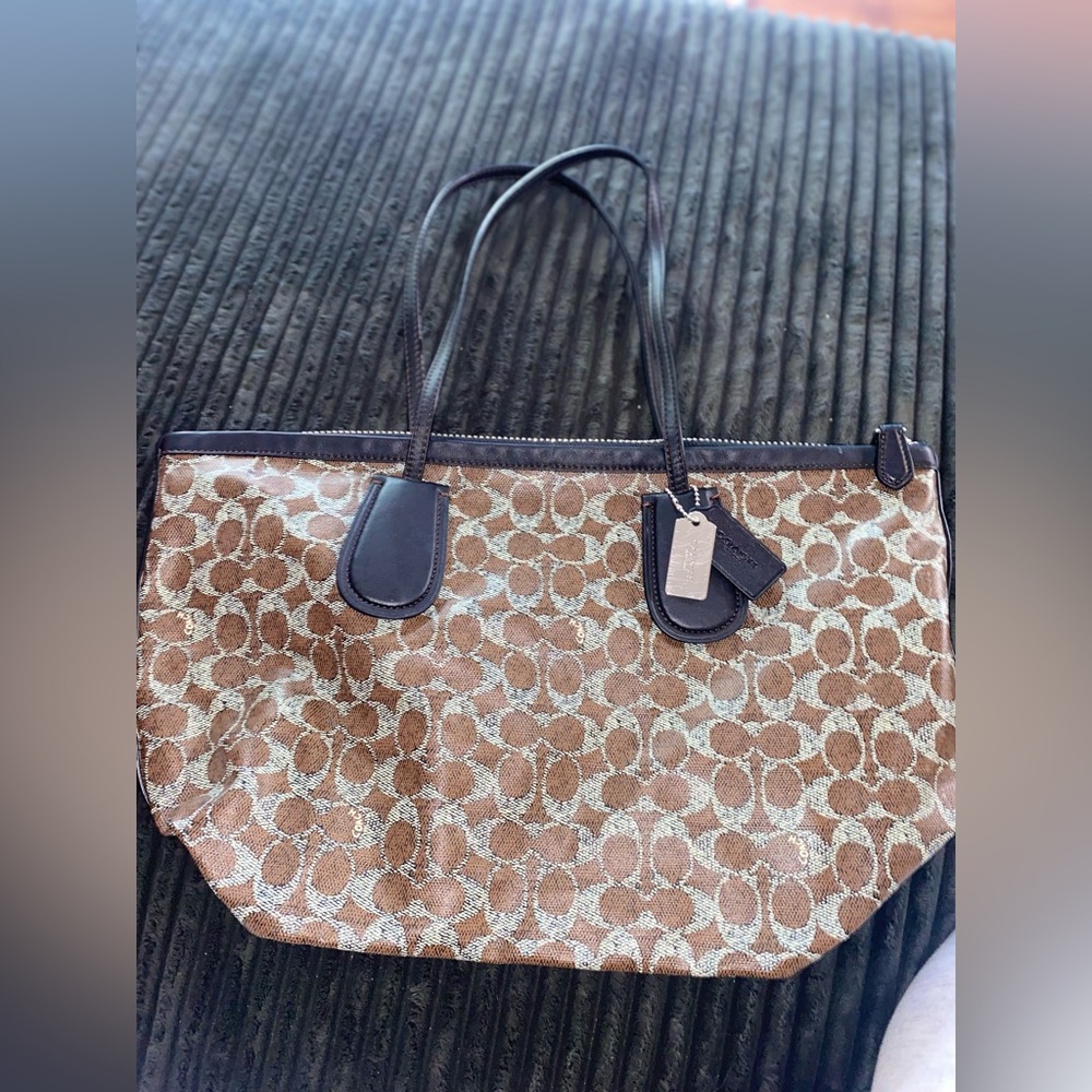 COPY Coach Brown and Cream Signature Tote